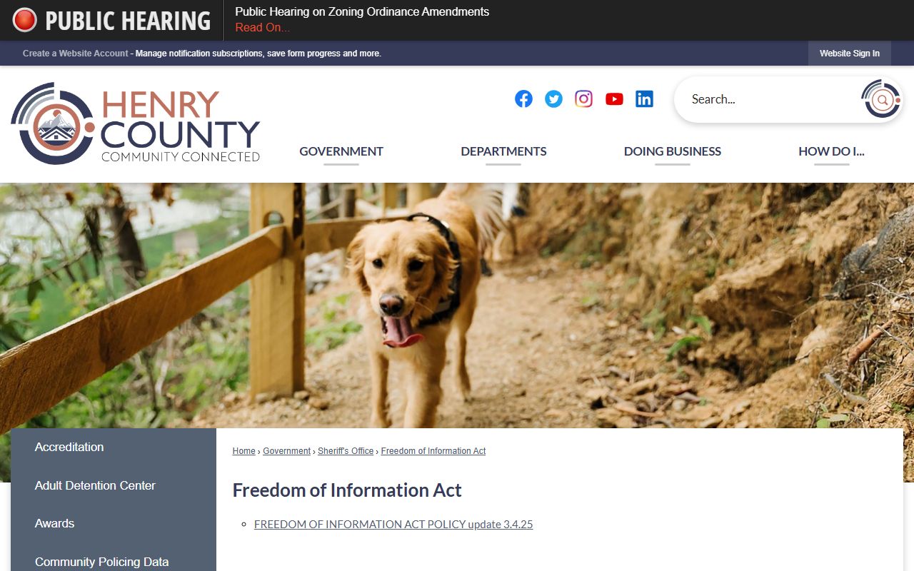 Henry County inmate records FOIA request page