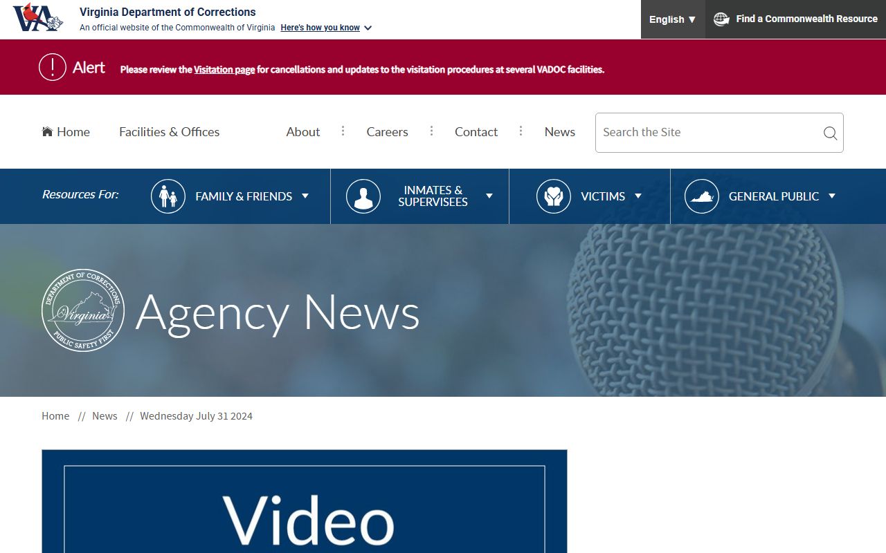 Patrick Henry Correctional Unit video visitation inmate access announcement